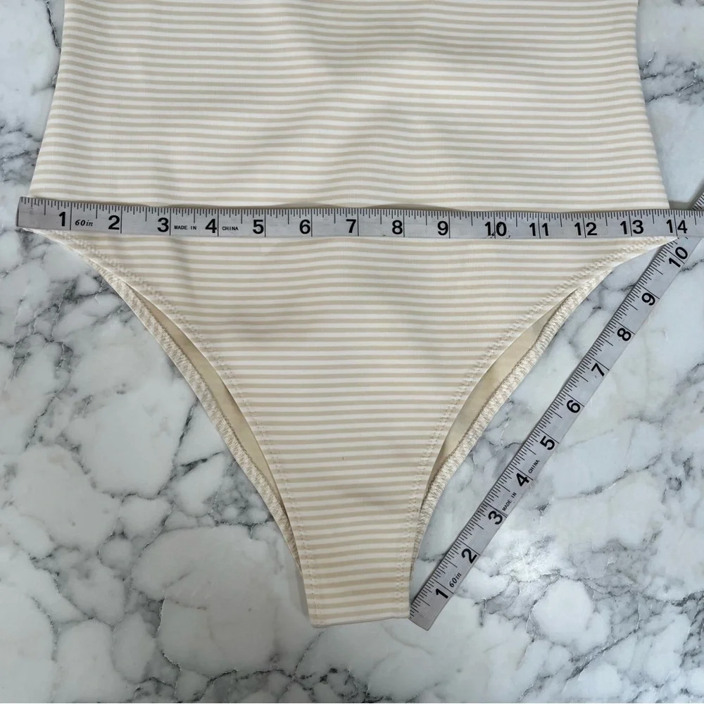 Marysia Malliot Stripped One Piece Swimsuit Tan Cream Size Small